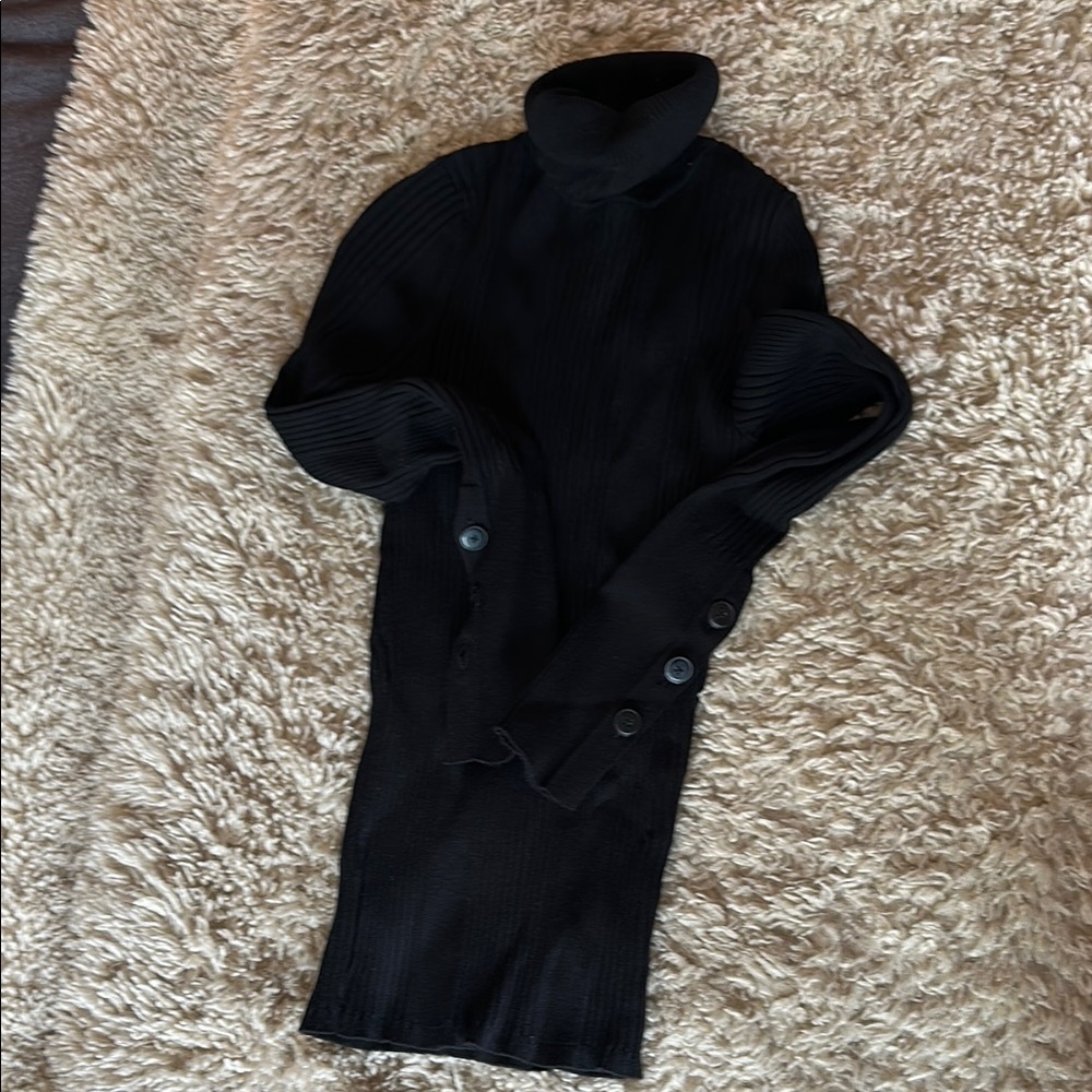 Black Fitted Long Sleeve Ribbed Hoodie